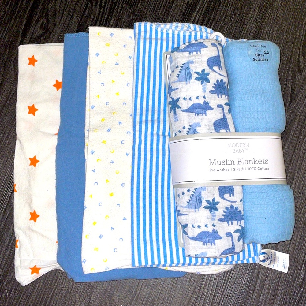 Six Swaddle Blankets (2 New)